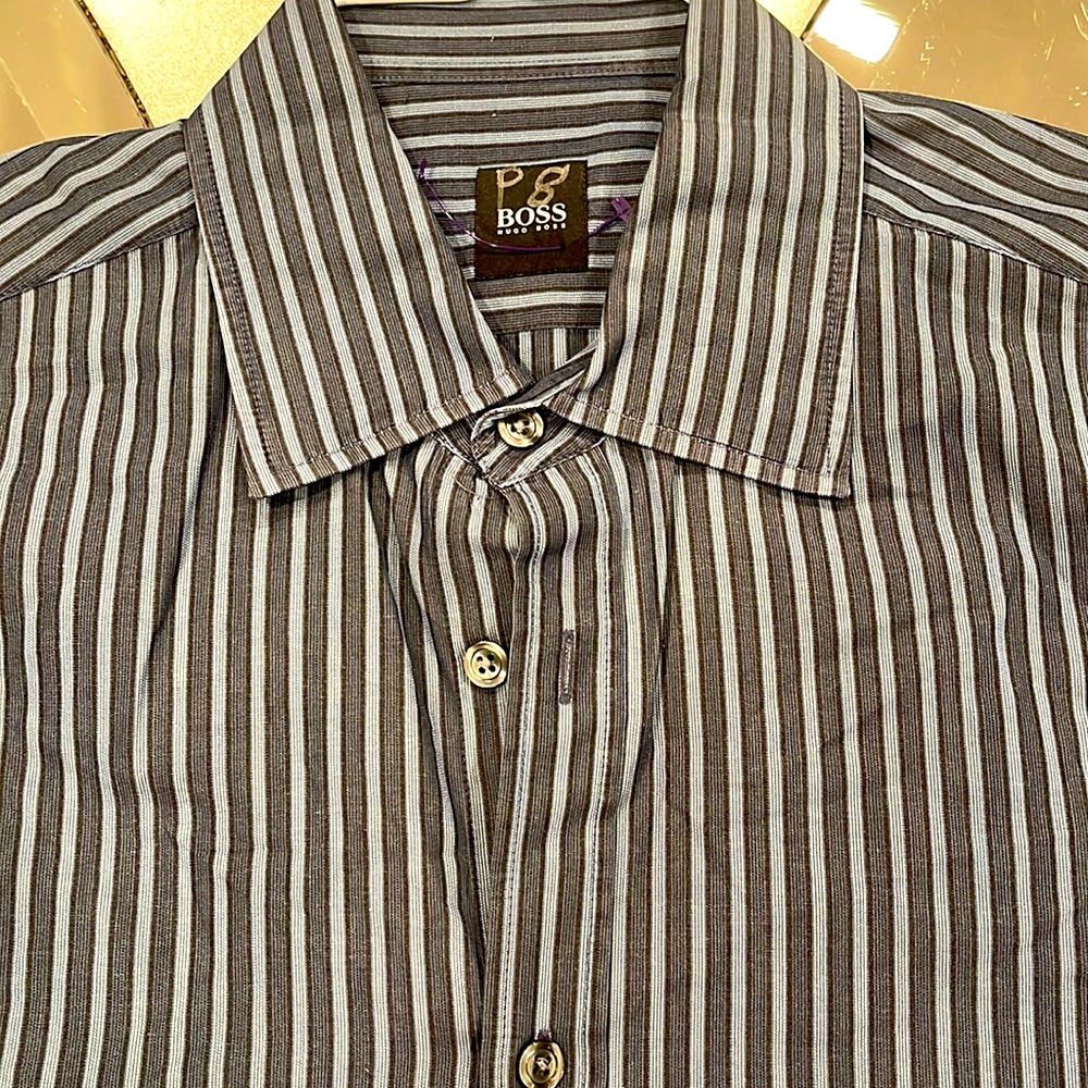 Boss black label striped long sleeve button down shirt size L